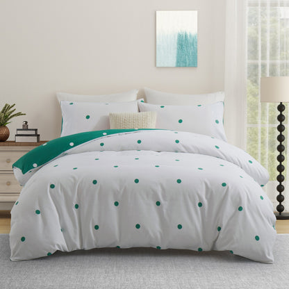 3pcs Polka Dot Printed Reversible Duvet Cover Set - with Pillowcases Soft & Breathable Microfiber, Button Closer, Machine Washable, wrinkle free & Durable – perfect for Bedroom, Guest Room All Sizes Available