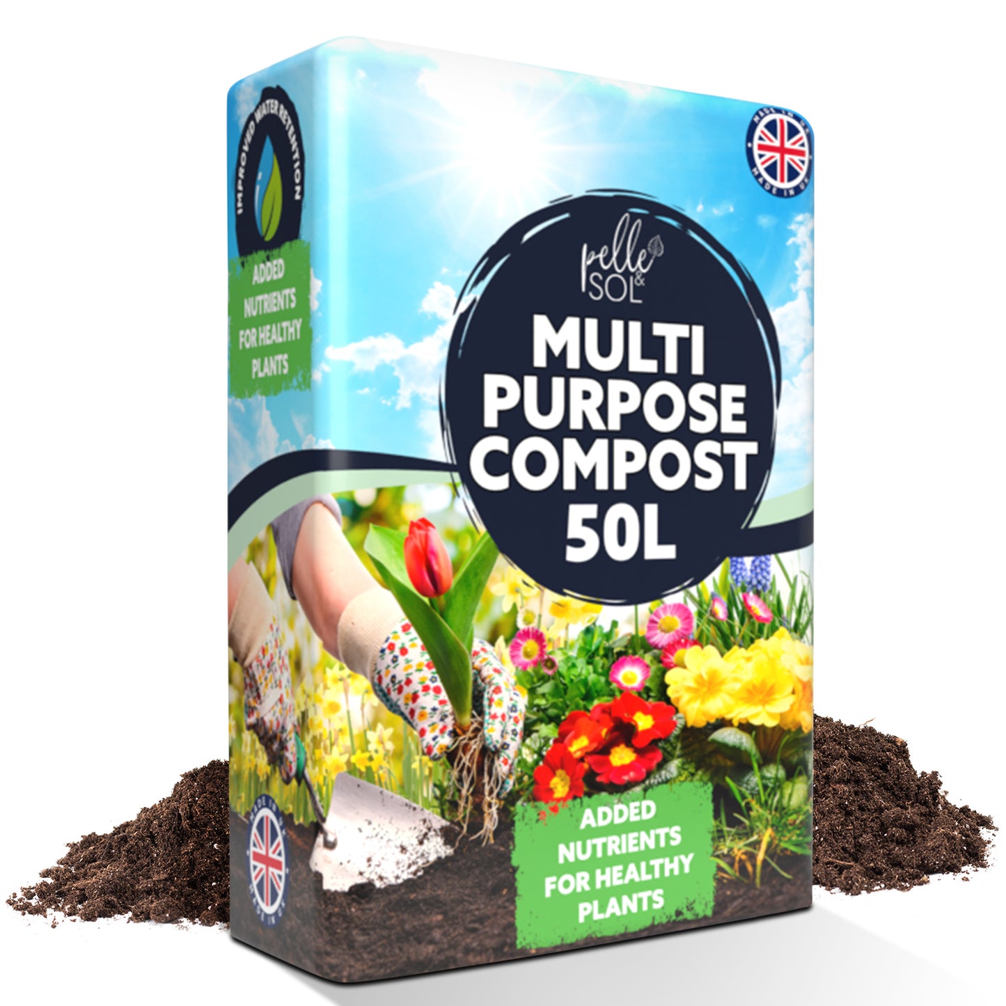 Pelle & Sol 10/20/40/50/60Ltr Multi Purpose Compost - Compost for Outdoor Plants & Soil for Plants Indoors - Potting Soil for Pots Plants Outdoor - All Purpose Nutrient Rich Fertiliser, Houseplant Potting Mix