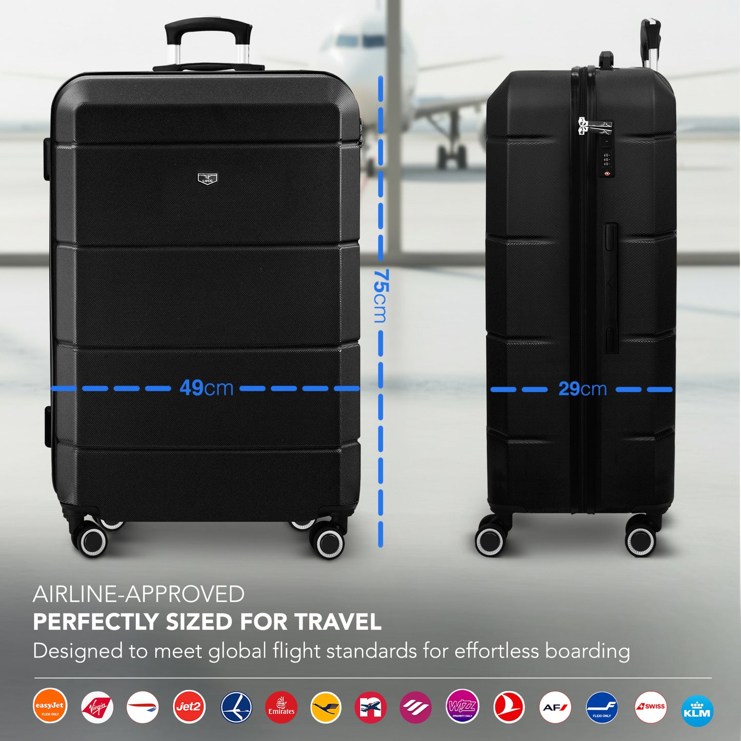 LUGG - Jetset 75x49x29cm Large Suitcase – Lightweight Hard Shell Luggage with TSA Lock – Water-Resistant ABS Spinner Suitcase – 4 Wheels Travel Bag- Midnight Blue (28 inch)