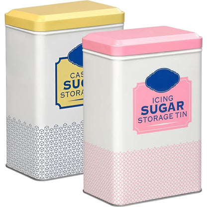 Caster & Icing Sugar Storage Container | 16.3x10.5x7 cm Metal Storage Tin to Hold Icing Sugar | Tight-Fit Lid Keeps Sweet Fresh & Clump-Free