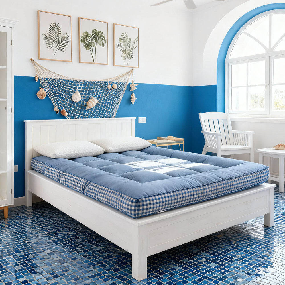 Ultra-soft and Comfortable Brushed Quilted Mattress Topper, Extra-thick Foldable Mattress Topper with Side Plaid Design, Breathable and Durable Bed Mattress Pad Cover, with Strap Design, Medium Hardness, Luxury Bedding for Bedroom, Apartment, Guest Room,