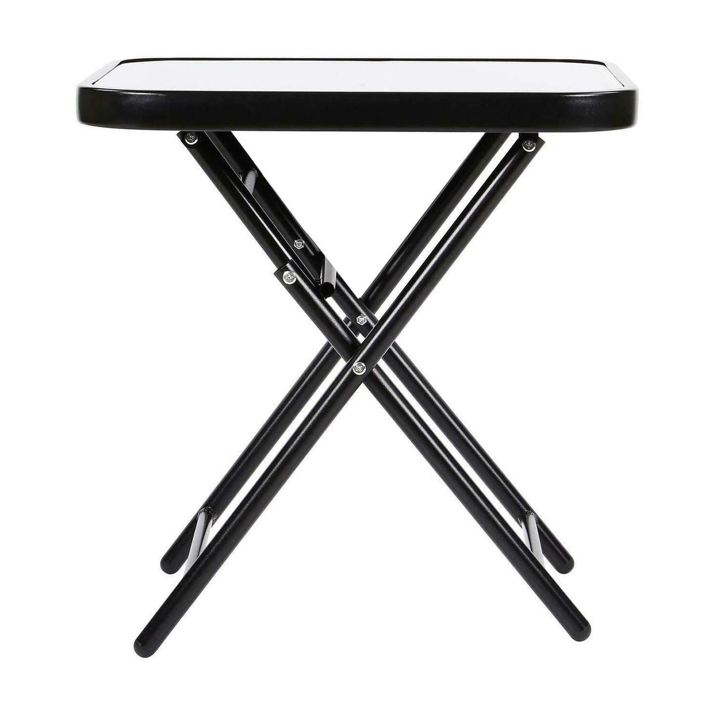 Folding Side Table with Glass Top, Small Outdoor Coffee Table, Garden Home Furniture for Indoor Outdoor Cafe Dining, Black (Square)