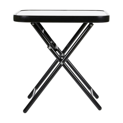 Folding Side Table with Glass Top, Small Outdoor Coffee Table, Garden Home Furniture for Indoor Outdoor Cafe Dining, Black (Square)