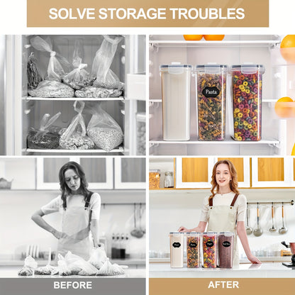 2.5L Cereal Storage Containers Set of 6, Plastic Airtight Food Storage Containers with Lids, Storage Jars for Storing Pasta, Rice, Flour, Dog, Pet Food, Cereal Dispenser Kitchen Organiser