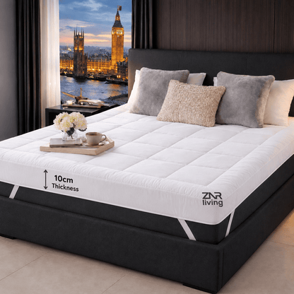 Supersoft Mattress Topper Bed - 4 Inch (10cm) Thick Mattress Topper with Elasticized Corner Straps - White