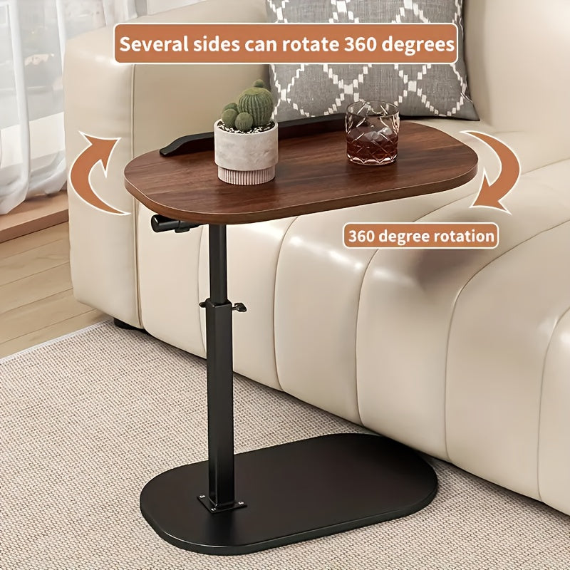 Modern C-shaped Edge Table with Adjustable Height -360 ° Rotating Tabletop Bedside Table, Space Saving Laptop Desk, Stable And Durable, Metal And Hardwood Structure, Suitable for Offices And Sofas