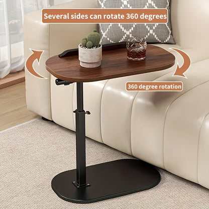 Modern C-shaped Edge Table with Adjustable Height -360 ° Rotating Tabletop Bedside Table, Space Saving Laptop Desk, Stable And Durable, Metal And Hardwood Structure, Suitable for Offices And Sofas