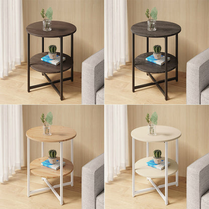 2 Tier Round Side Table - Coffee Table with Storage Rack, Multi-Level Display Stand for Plants/Lamps, Sofa/Bedside Organizer, 15.75*15.75*18.5inch