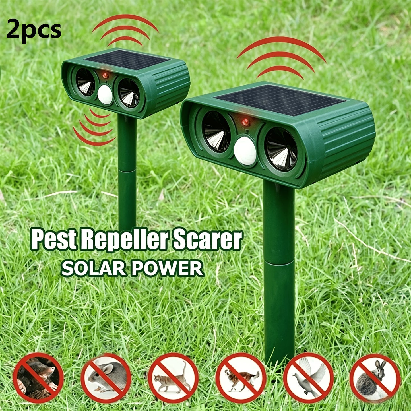 Green Multi-Functional Solar Animal Repellent Device, Equipped with Motion Sensor, Suitable for Squirrels, Mice, Raccoons, Dogs. Suitable for Gardens, Farms, And Yards
