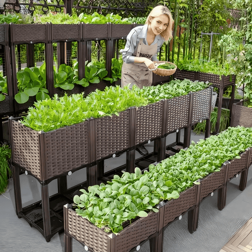 Self-Watering Elevated Raised Garden Bed with Legs - Heavy-Duty PP Plastic Planter Box, Modern Raised Bed for Vegetables, Herbs & Flowers, Lightweight Assembly Outdoor Planter Suitable for Balcony,, Deck