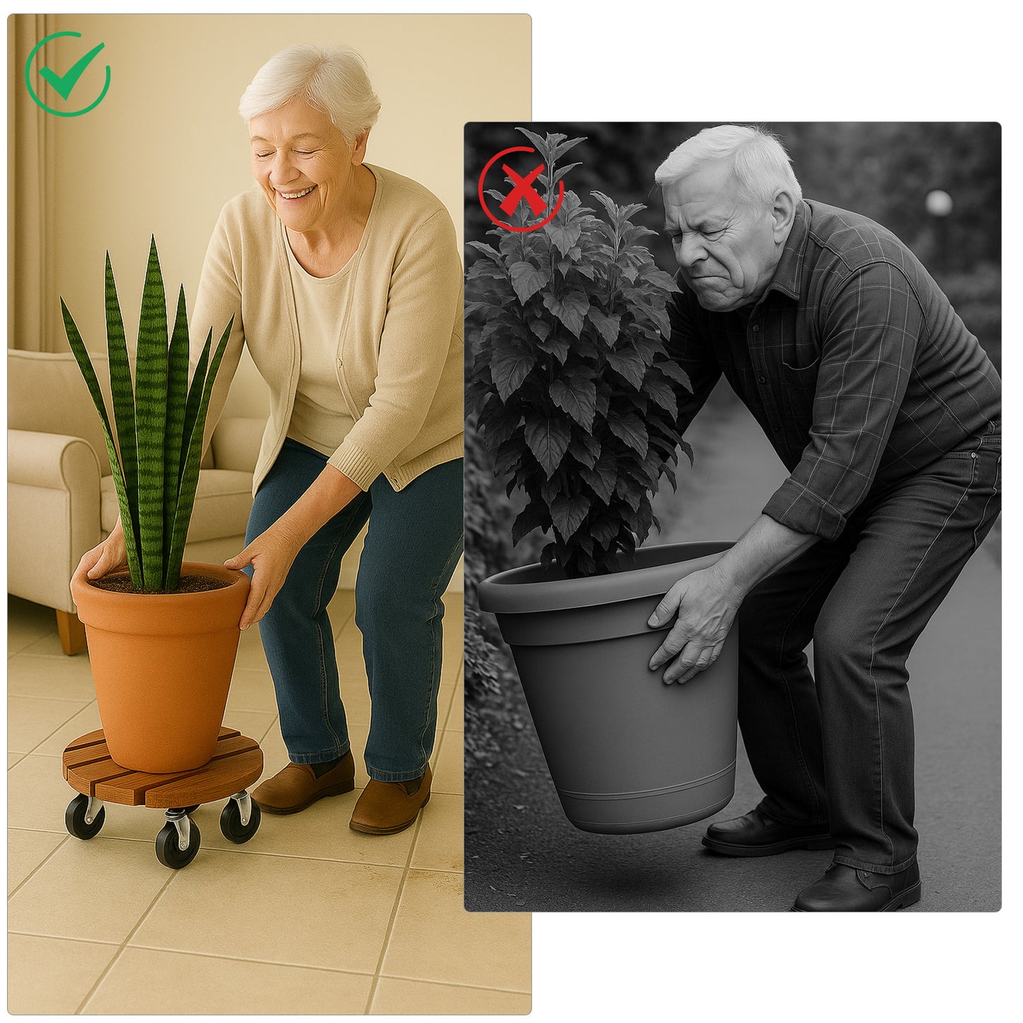 2 Pack Wooden Plant Caddy with Wheels 30cm Round Rolling Plant Stand with Metal Lockable Caster Wheels Heavy Duty Mobile Plant Holder Plant Dolly for Indoor Outdoor Garden Decor