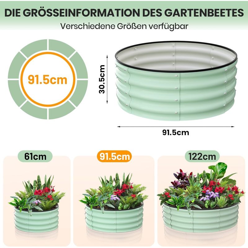 Galvanized Raised Garden Bed, Round Metal Planter Box with Open-Bottom Design, Heavy-Duty Steel Outdoor Flower Bed for Vegetables, Herbs, and Succulents, Easy Installation