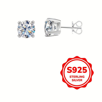 925 Sterling Silvery Synthetic Zirconia Stud Earrings Round 0.1-0.8Ct White 3/4/5/6mm Daily Wear Trendy for Women Accessories Female Gift
