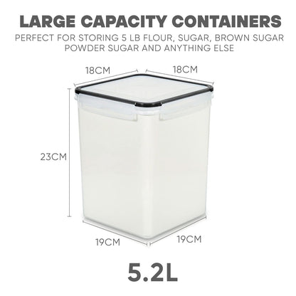 Taylor & Brown Large Food Storage Containers with Lids (5.2L, 4Pack), BPA-Free Airtight Plastic Food Containers, Flour, Sugar, Rice Canisters for Kitchen & Pantry Organization with Labels & Marker