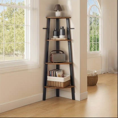 4-Tier Corner Shelf Unit, Ladder Shelf for Living Room, Suitable As a Bookshelf Or Plant Stand, Industrial Style Accent Furniture