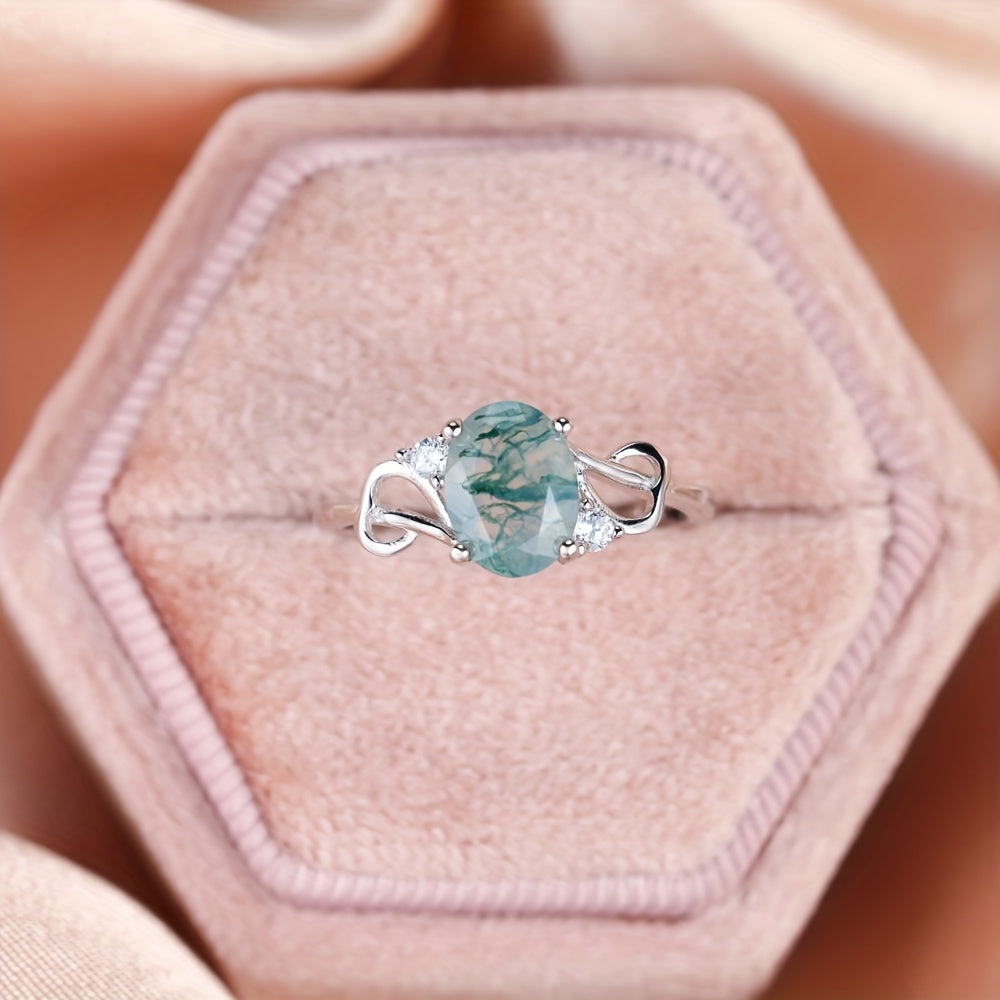 Sterling Silver Moss Agate Infinity Ring