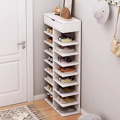 8/9-Tier Heavy-Duty Tall Shoe Rack Cabinet with Drawer, Space-Saving Vertical Shoe Organizer, Narrow Entryway/Bedroom/Office Storage, for Hallway, Closet, Apartment, Bedroom Organization