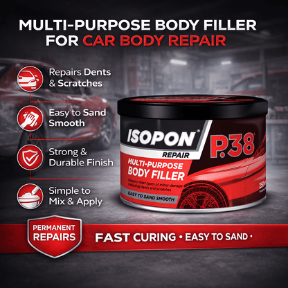 UPOL ISOPON P38 Easy Sand Body Filler Paste 250ml | Two Part Polyester Car Repair Kit for Dents, Scratches, Holes | Paintable Smooth Finish | Metal & GRP Compatible