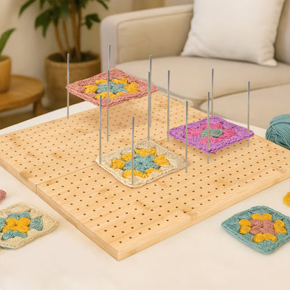 1set Bamboo Wooden Board For Knitting Crochet And Granny Squares Blocking Board For Knitting And Crochet Projects Handcrafted Knitting Stainless Steel Pins 13 Inches 33x33cm
