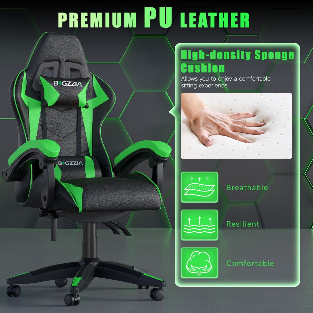 High-Back Gaming Chair with Lumbar Cushion & Headrest – Height Adjustable 90°-155° Reclining Office Computer Chair for Adults 130kg Capacity 10 Colours