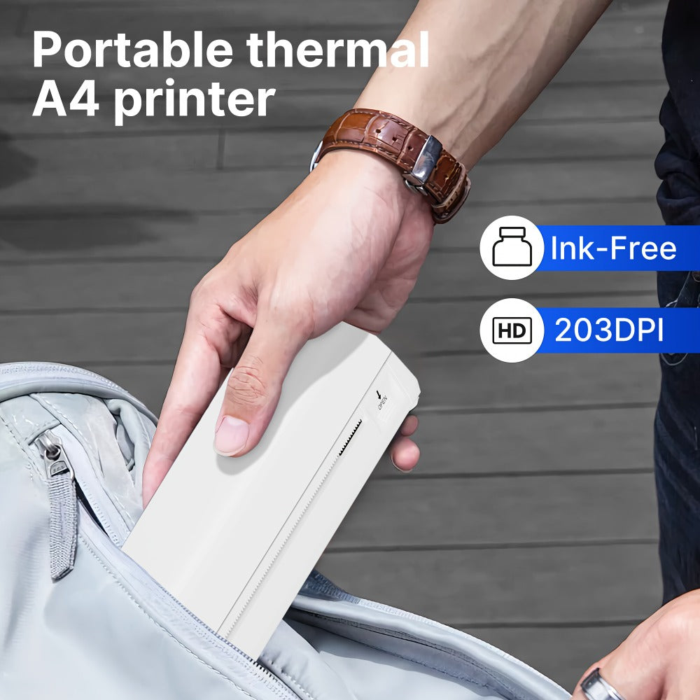 Mini Portable A4 Wireless Thermal Printer No Ink – D810B Compact Document Printer for iPhone Android, HD Print Includes 20 Sheets Thermal Paper, Black Pink White