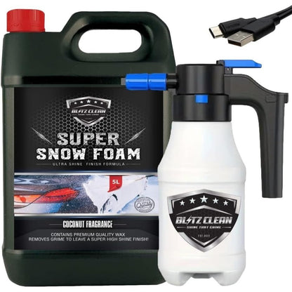 Snow Foam Plus Rechargeable Automatic Snow Cannon Sprayer Gun For Car Van Caravan 5L Super Thick Pre Wash Pressurised Snow Cannon Lance Kit No Jet/Pressure Washer Needed