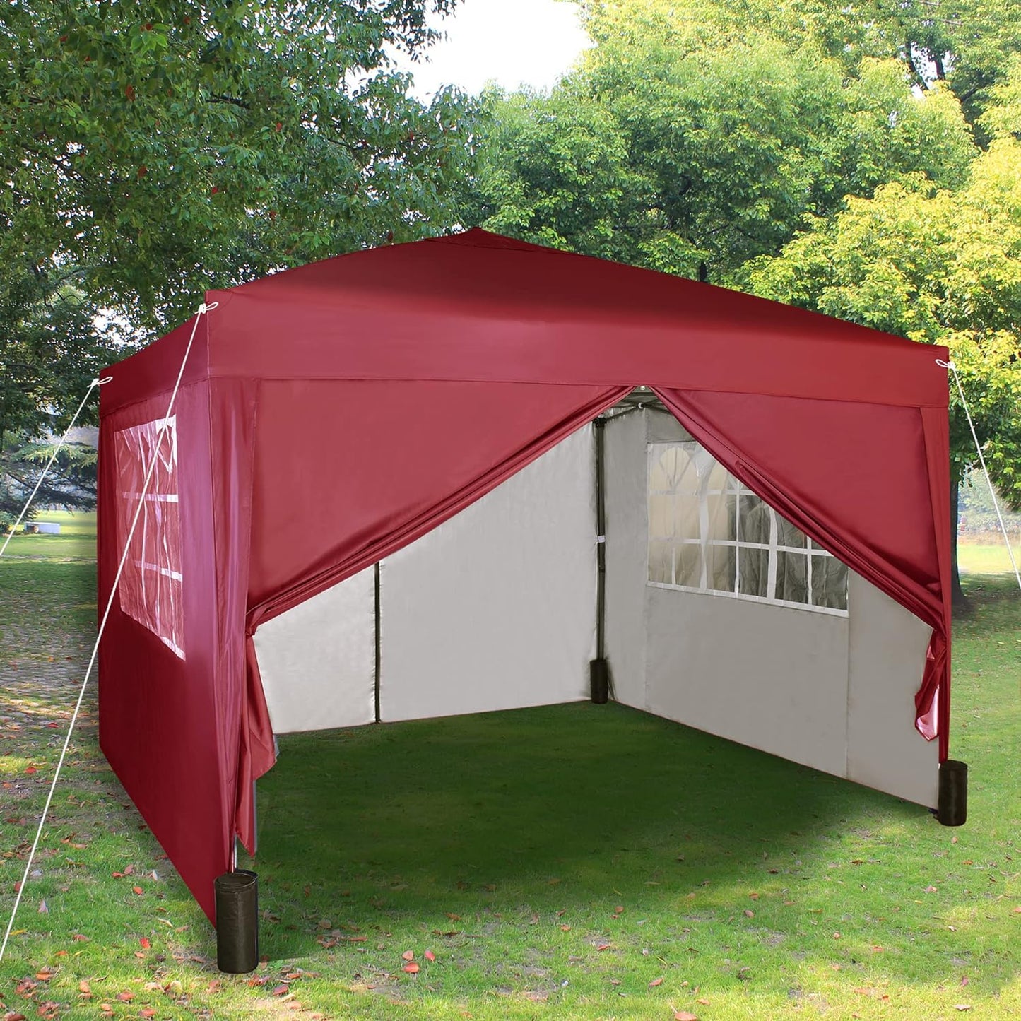 Pop-up Gazebo 3m x 3m with Sides & 4 Weight Bags & Silver Protective Layer Waterproof Marquee Canopy