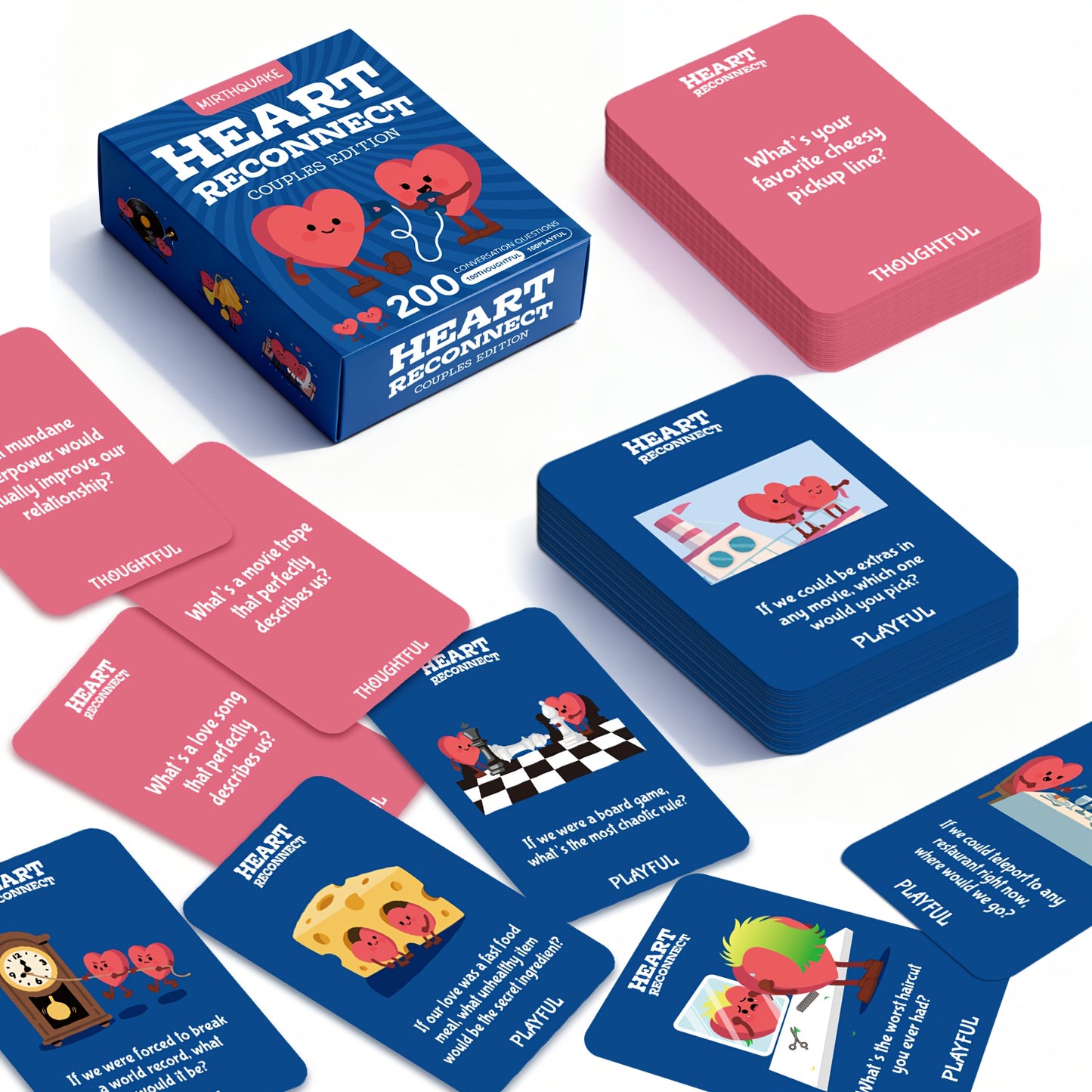 Heart Reconnect Couple Conversation Cards - 200 Questions Card Game for Date Nights & Travel Adventures, 100 Thoughtful & 100 Playful | Great Gift for Valentine Anniversary
