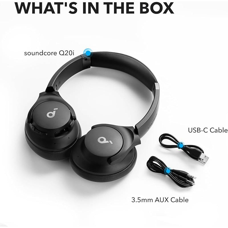 soundcore by Anker Q20i Hybrid Active Noise Cancelling Foldable Headphones, Wireless Over-Ear Bluetooth, 40H Long ANC Playtime, Hi-Res Audio, Big Bass, Customize via an App, Transparency Mode (Renewed)