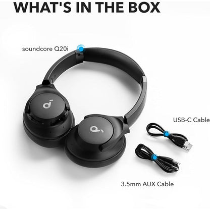 soundcore by Anker Q20i Hybrid Active Noise Cancelling Foldable Headphones, Wireless Over-Ear Bluetooth, 40H Long ANC Playtime, Hi-Res Audio, Big Bass, Customize via an App, Transparency Mode (Renewed)