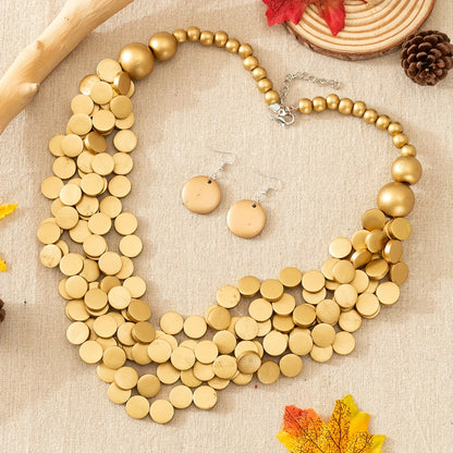 3pcs Bohemian Style Wooden Multi-Layer Necklace And Earrings 7 Colors Optional Women'S Jewelry Set