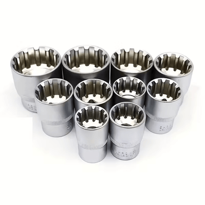 19-Piece Spline Socket Set, 1/2Drive Metric 8-32mm 12-Point Cr-V Socket Kit, High-Hardness Universal Spline Wrench Set for Automotive, Mechanical Repair