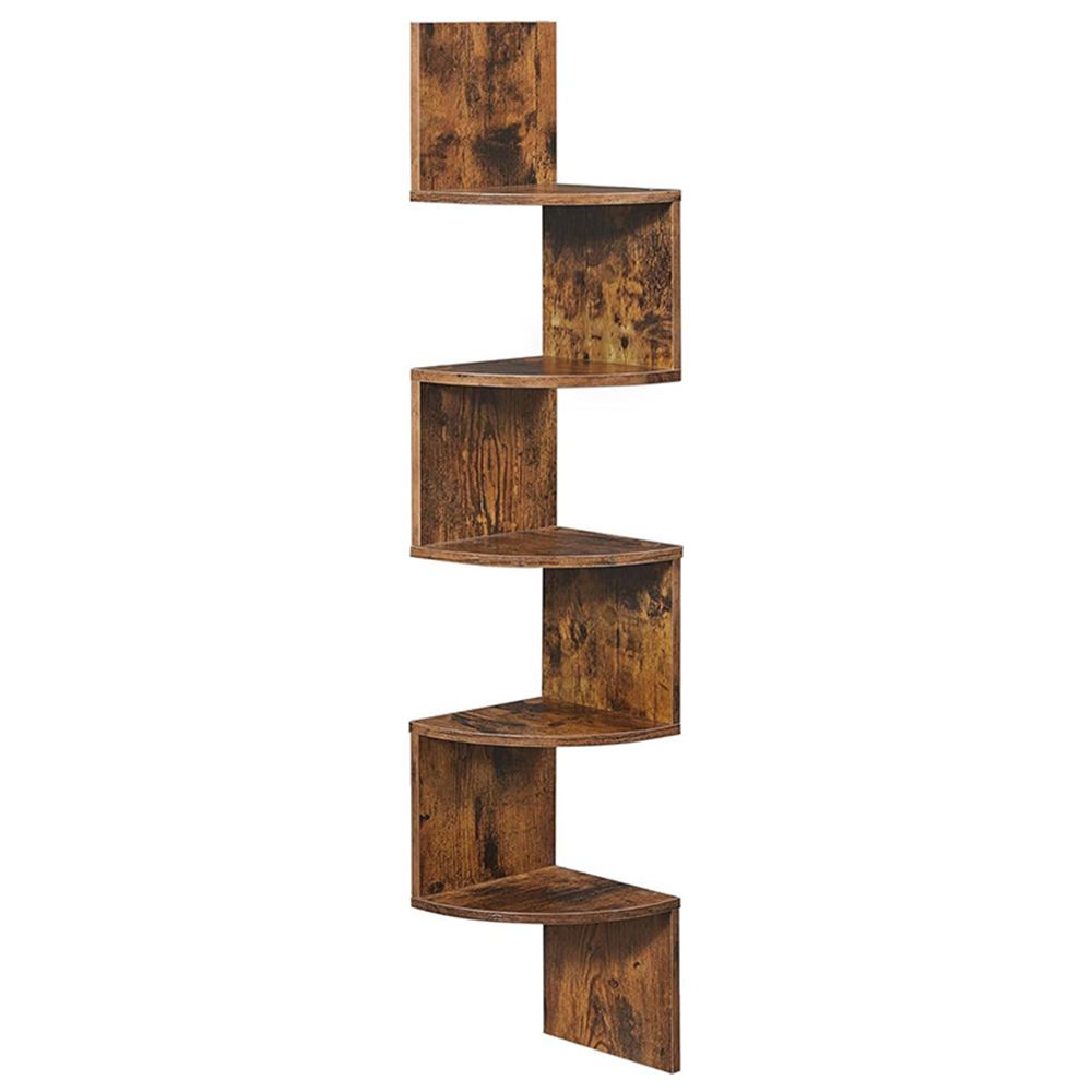 1pc 5-Tier Wooden Corner Shelf - Space-Saving Floating Bookcase & Display Stand | Easy Assembly Storage Rack for Books, Plants & Decor in Living Room, Office & Bathroom
