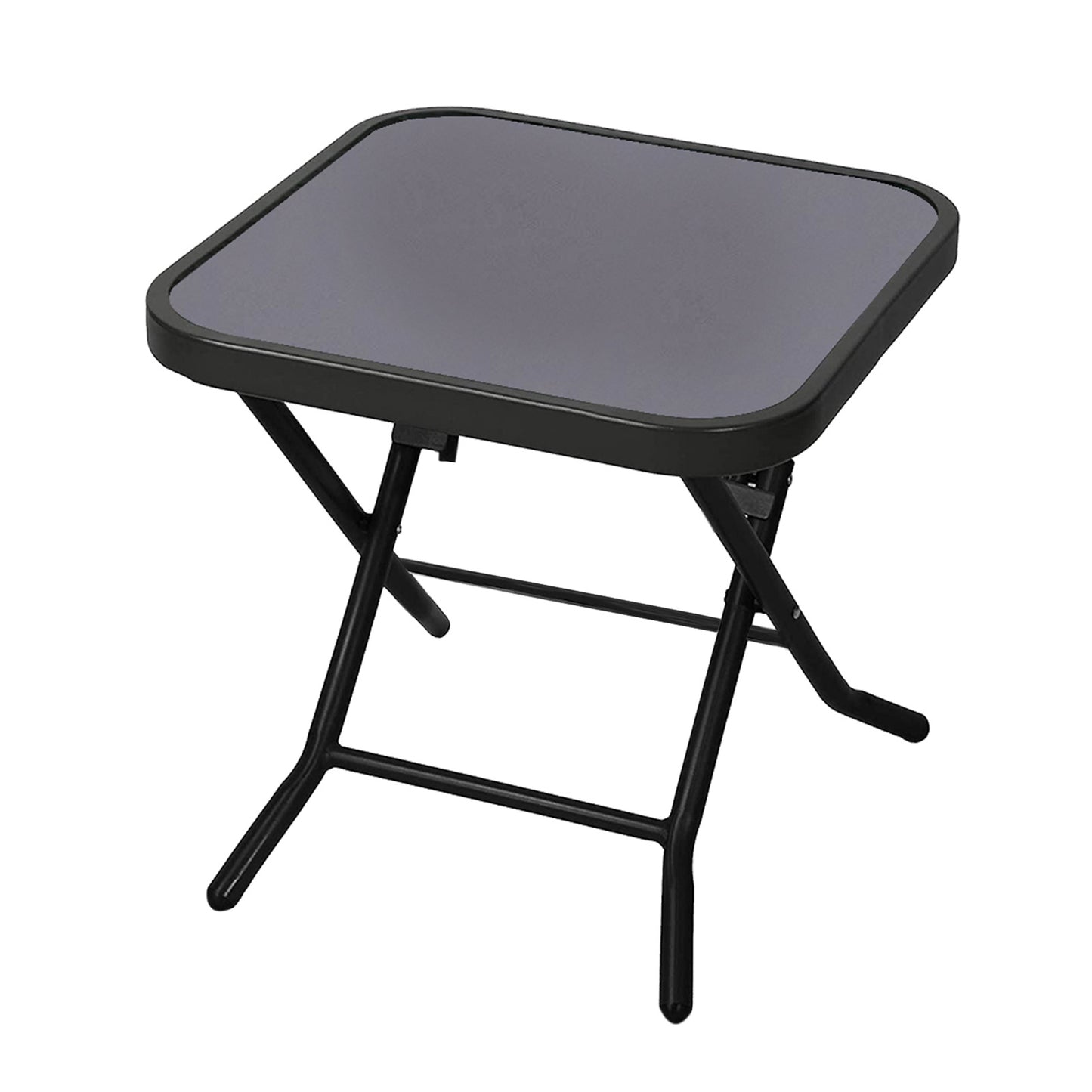 Folding Side Table with Glass Top, Small Outdoor Coffee Table, Garden Home Furniture for Indoor Outdoor Cafe Dining, Black (Square)