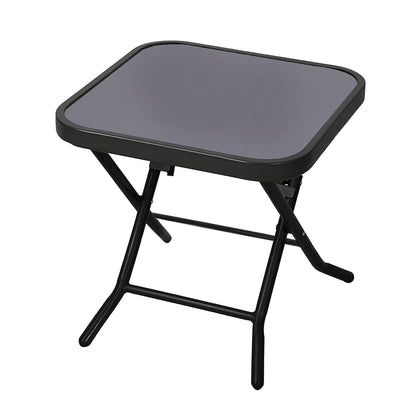 Folding Side Table with Glass Top, Small Outdoor Coffee Table, Garden Home Furniture for Indoor Outdoor Cafe Dining, Black (Square)