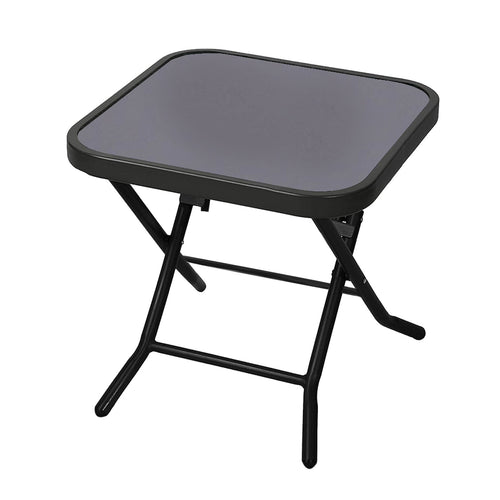 Folding Side Table with Glass Top, Small Outdoor Coffee Table, Garden Home Furniture for Indoor Outdoor Cafe Dining, Black (Square)