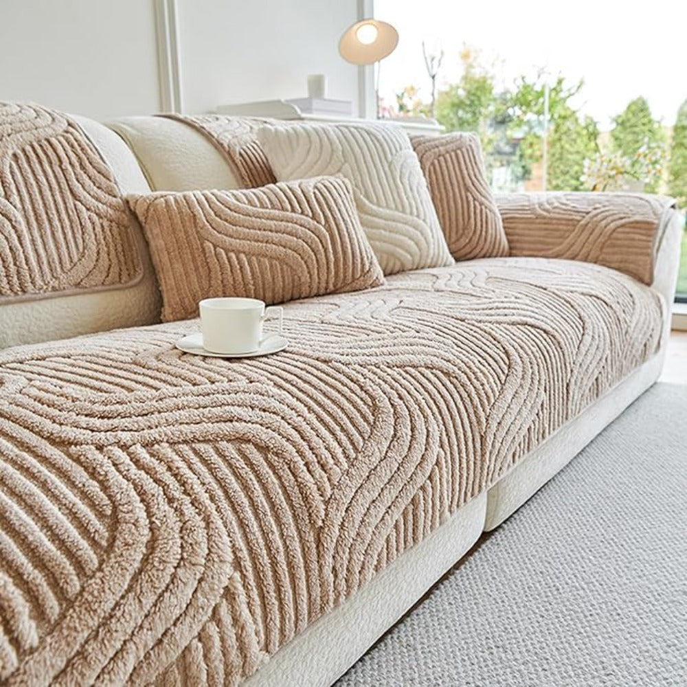1pc Sofa Cover 1/2/3/4 Seater, Modern Luxury Shu Velveteen Couch Protector with Anti-Slip Design, Durable Pet-Friendly Plush Furniture Protector Slipcover, All Seasons Universal Sofa Cover for Living Room, Bedroom, Office, Machine Washable