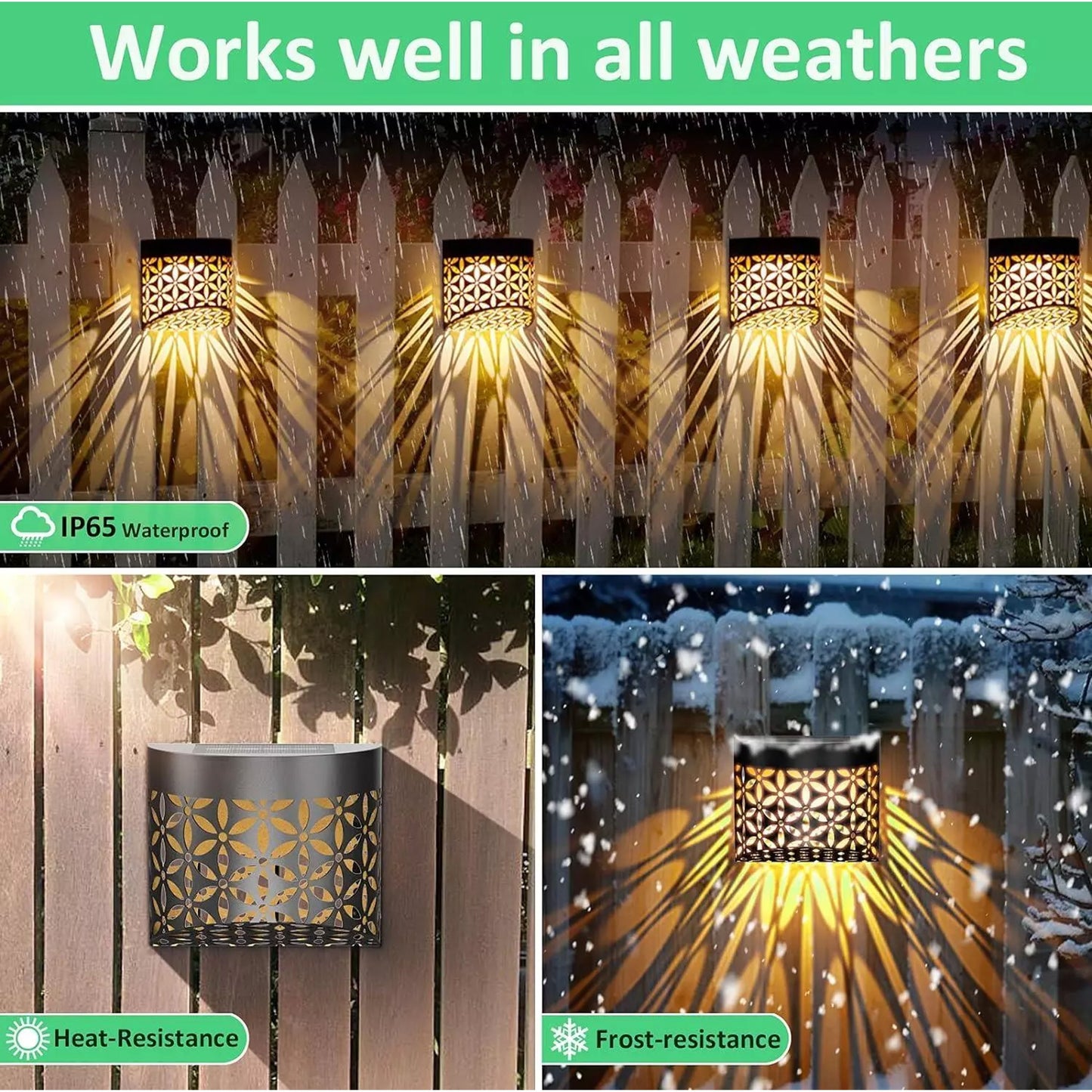 Taylor & Brown Solar Fence Lights 4 Pack, Hollow Out Patterns of Petals, Solar Decorative Outdoor Garden Lights, Waterproof Wireless Outdoor Lights for Garden, Fence, Patio Use
