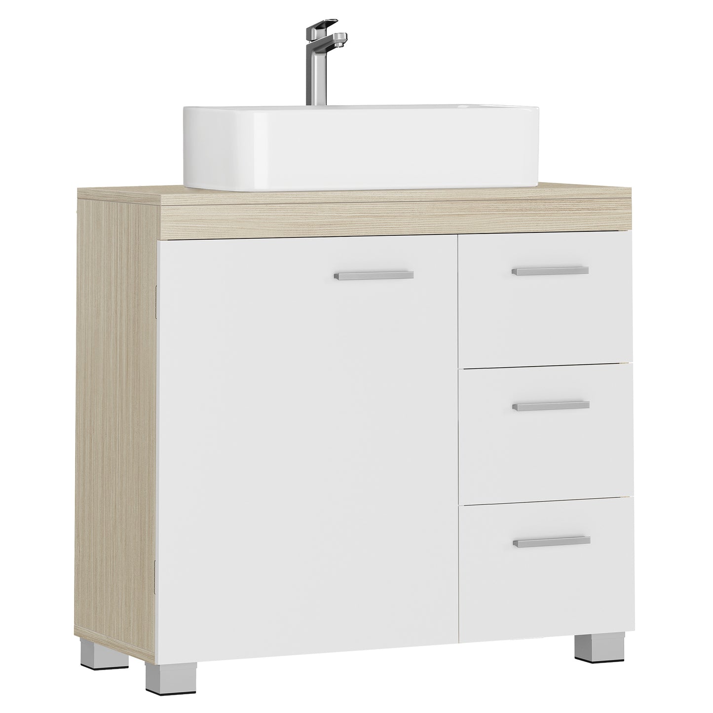 Under Sink Bathroom Cabinet, Storage Cabinet, with 3 Drawers, for Washbasins with Pedestal, 30 x 70 x 64 cm，Cloud White and Natural Beige
