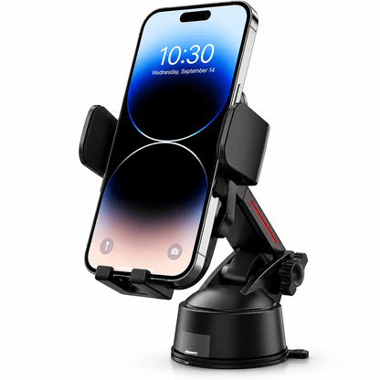 Heavy Duty Car Cell Phone Mount - Anti-Shake Stable Suction Cup Holder with Quick-Release Button - Flexible Long Arm Dashboard Mount for Hands-Free Navigation and Calling