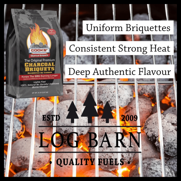 Charcoal Briquettes 7.2kg | Log Barn Cooks Premium BBQ Fuel – Long-Lasting High Heat for Barbecue, Smoker, Kamado & Fire Pit | 2 x 3.6kg Bags