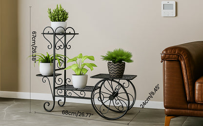 3 Tier Metal Plant Stand Indoor Outdoor, Decorative Flower Pot Display Rack Floor Standing Iron Planter Shelf for Garden, Balcony, Patio, Home Décor, Holds 4 Flower Pots