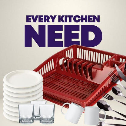 Stylish Dish Drying Rack with Plate Ruby Wine 38.5cm - Durable Plastic Kitchen Organizer Room Utensils - Sturdy