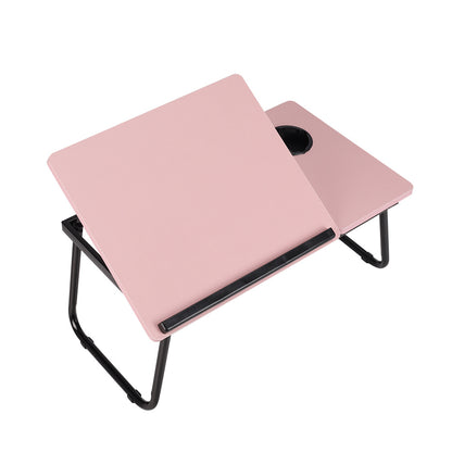 Portable Laptop Stand Folding Lap Desk Adjustable Bed Table Foldable Wooden Notebook Desk With Cup Holder Breakfast Tray For Sofa Couch Floor 23.05*12.8*9.45 Inches Pink