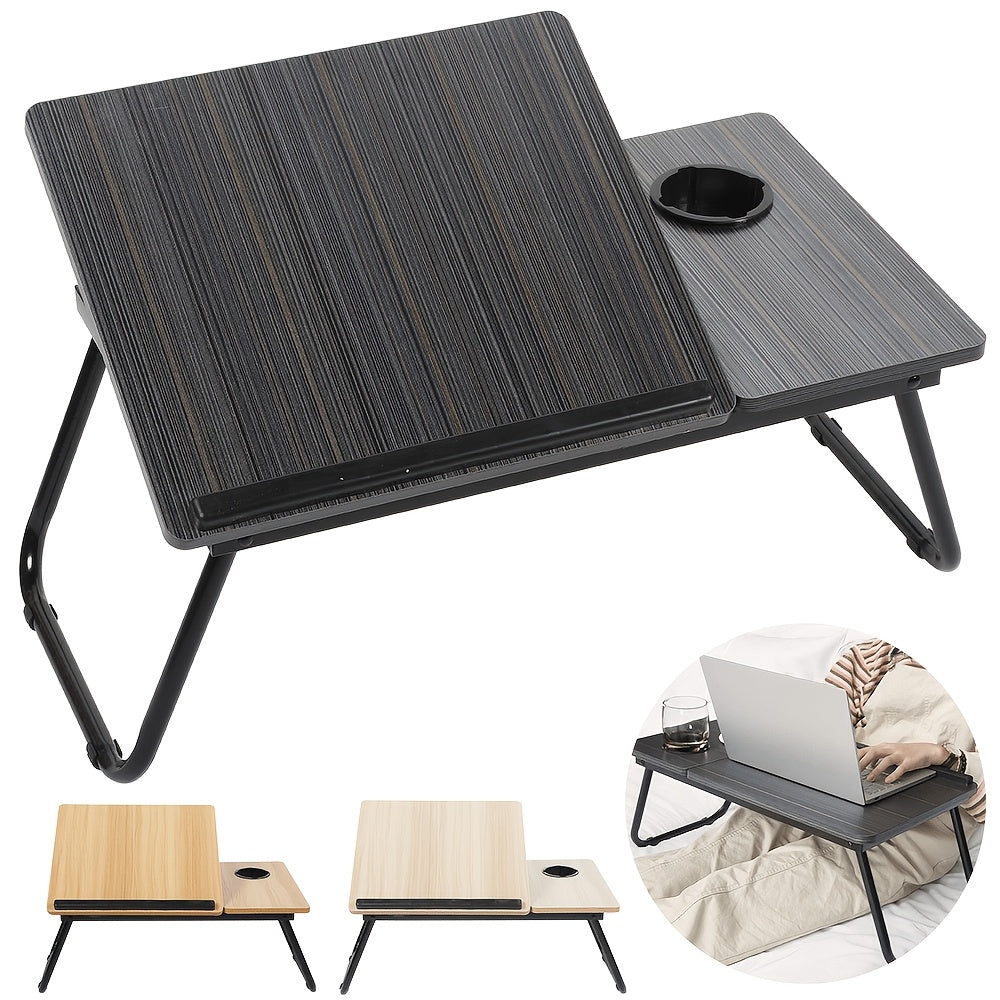 Folding Laptop Desk with Cup Holder - 5-Level Adjustable Tilt, Laptop Bed Table, Adjustable Laptop Stand, Portable And Sturdy Wooden Frame, Ideal for Reading, Studying And Serving Breakfast in Bed
