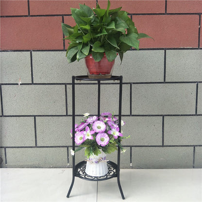 1PC Black Balcony Flowerpot Rack, 2-story Metal Plant Display Rack, Circular Display Base for Office and Living Room, Size 23*23*56cm