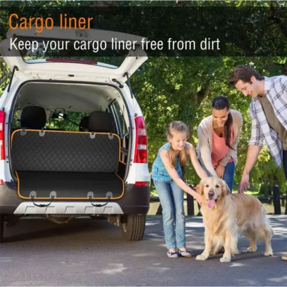 Waterproof Dog Car Seat Cover with Safety Harness Quilted Scratch Resistant Pet Hammock for Cars Trucks SUVs Black Orange Polyester Travel Cover