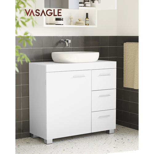 Under Sink Bathroom Cabinet, Storage Cabinet, with 3 Drawers, for Washbasins with Pedestal, 30 x 70 x 64 cm，Cloud White and Natural Beige