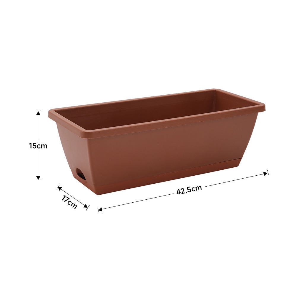 5pcs Balcony Vegetable Basin, Long Strip Horon Basin, Outdoor Creative Plastic Vegetable Planting Box, Available in White, Gray, Dark Green And Brick Red. Available Sizes: L42.5*W17*H14Cm/L49.5*W19*H*14Cm