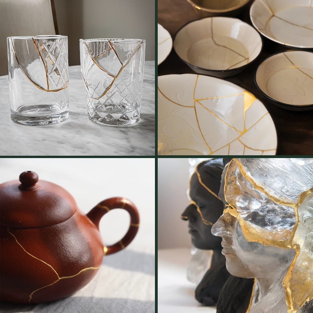 Kintsugi Repair Kit with Gold Powder & Glue for Ceramic Bowls Vases Plates Beginner Kintsugi Craft Set Japanese Art of Golden Repair